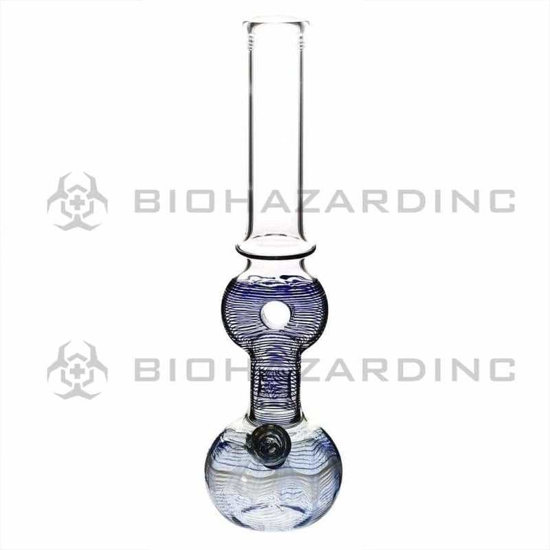 Biohazard Inc Glass Bong 16" Double Donut Water Pipe w/ Slide - Blue Rake