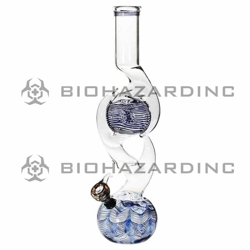 Biohazard Inc Glass Bong 16" Three Hook Donut Water Pipe w/ Slide - Blue Rake