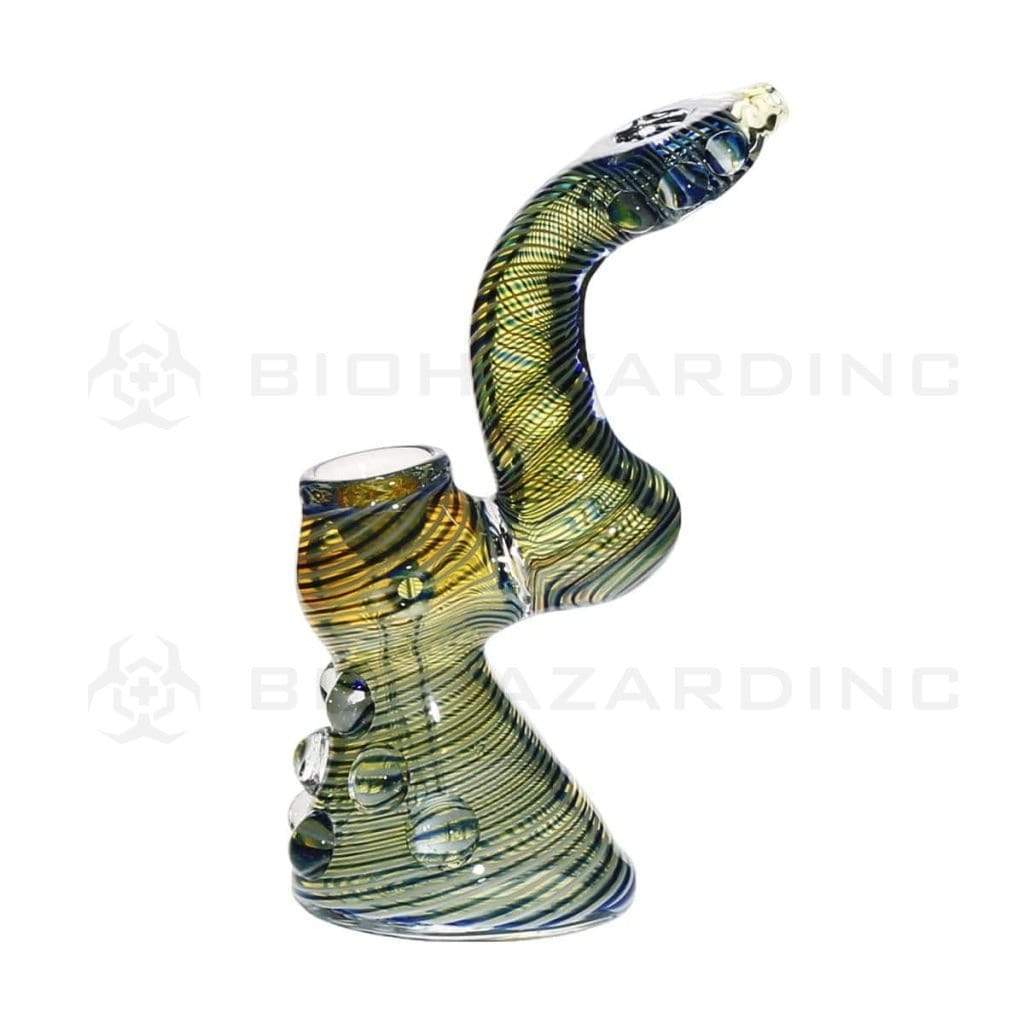 Biohazard Inc Glass Bubbler 7" Fume Lattacino Donut Bubbler with Marbles  - White/Blue