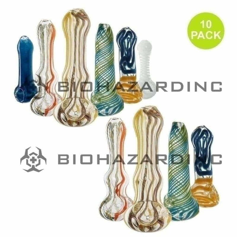 Biohazard Inc Glass Hand Pipe 3"-4" Assorted Hand Pipe - 10 Count