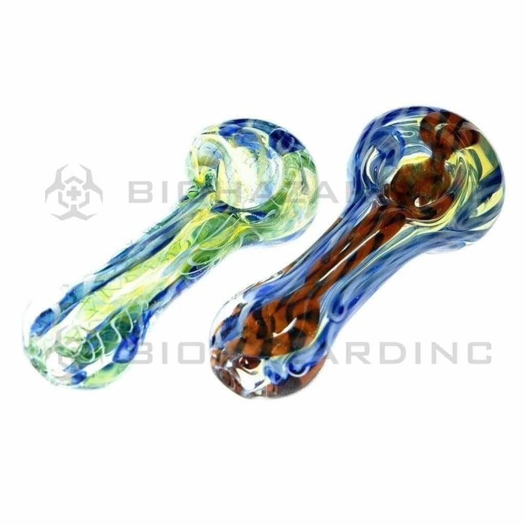 Biohazard Inc Glass Hand Pipe 3" Latticino Flat Mouth Handpipe - Assorted Colors