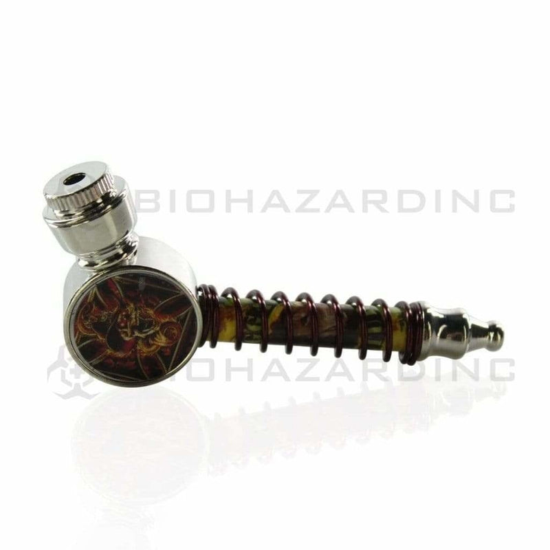 Biohazard Inc Metal Hand Pipe 3" Round Elbow Pipe W/ Metal Wire Wrap - Asssorted Colors