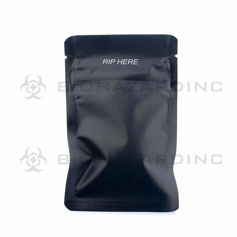 Biohazard Inc Mylar Bag Black Mylar Bags w/ Tear Notch 3in x 4in - 1g - 2,000 Count (Child Resistant & Tamper Evident)