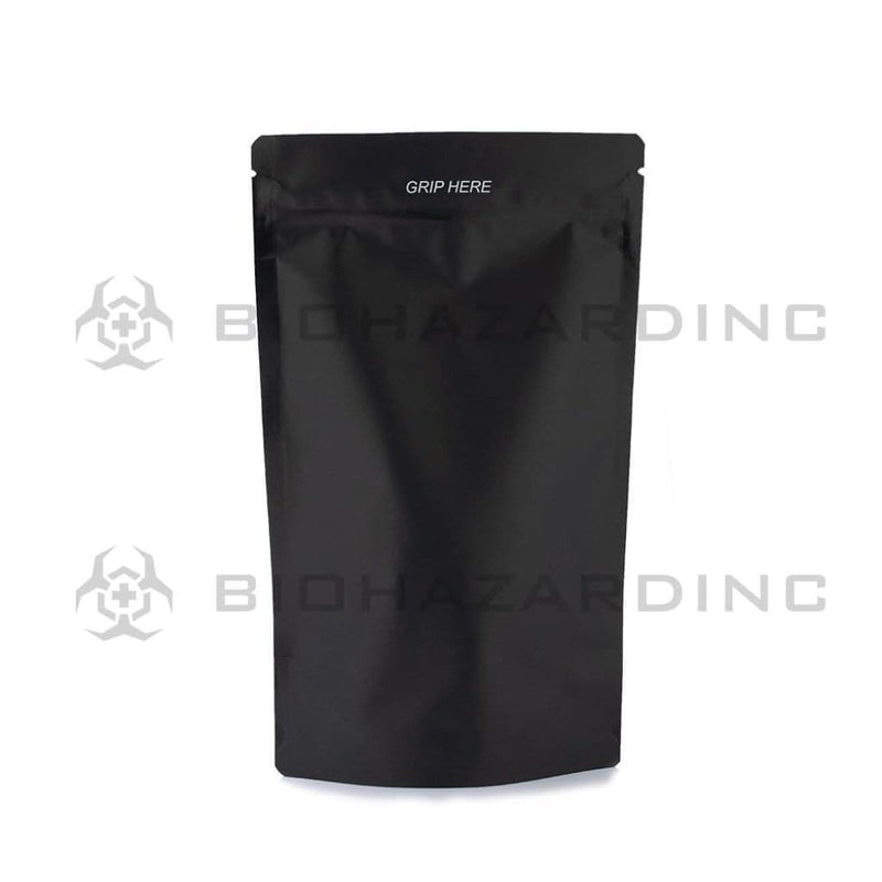 Biohazard Inc Mylar Bag Black Mylar Bags w/ Tear Notch 5in x 8in - 14g - 1,000 Count (Child Resistant & Tamper Evident)