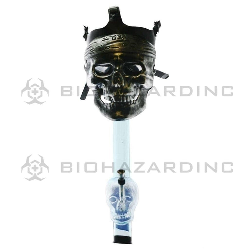 Biohazard Inc Acrylic Bong with Gas Mask Gas Mask with Bandana Skull Cover - Silver