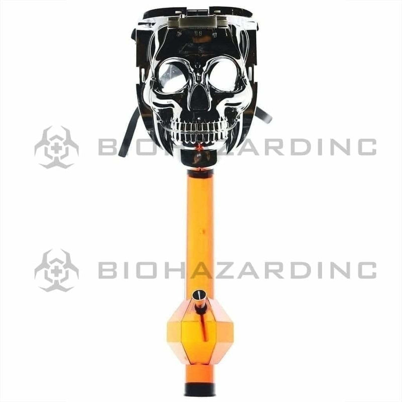 Biohazard Inc Acrylic Bong with Gas Mask Gas Mask with Grinning Skull Cover - Chrome