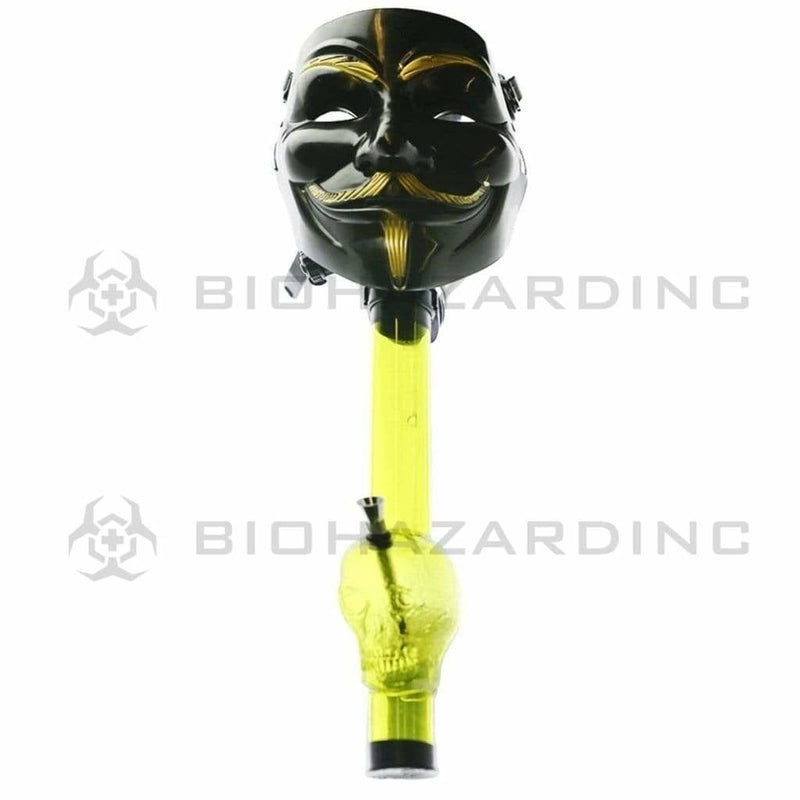 Biohazard Inc Acrylic Bong with Gas Mask Gas Mask with Guy Fawkes Cover - Black with Gold Trim