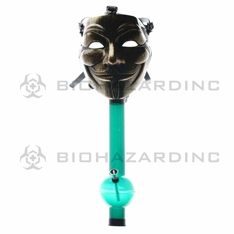 Biohazard Inc Acrylic Bong with Gas Mask Gas Mask with Guy Fawkes Cover - Bronze