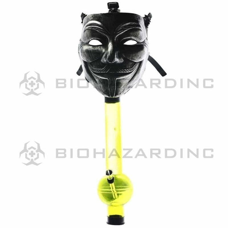 Biohazard Inc Acrylic Bong with Gas Mask Gas Mask with Guy Fawkes Cover - Silver