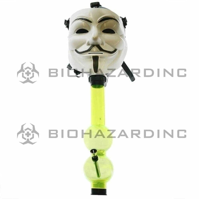 Biohazard Inc Acrylic Bong with Gas Mask Gas Mask with Guy Fawkes Cover - White with Black Trim