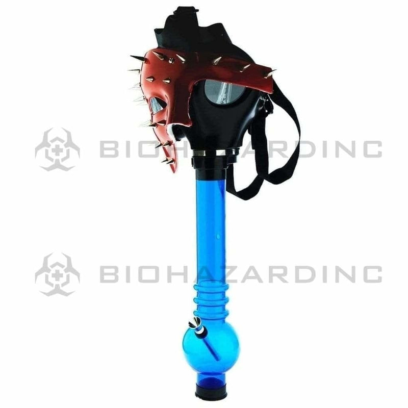 Biohazard Inc Acrylic Bong with Gas Mask Gas Mask with Spiked Skull Cover - Red