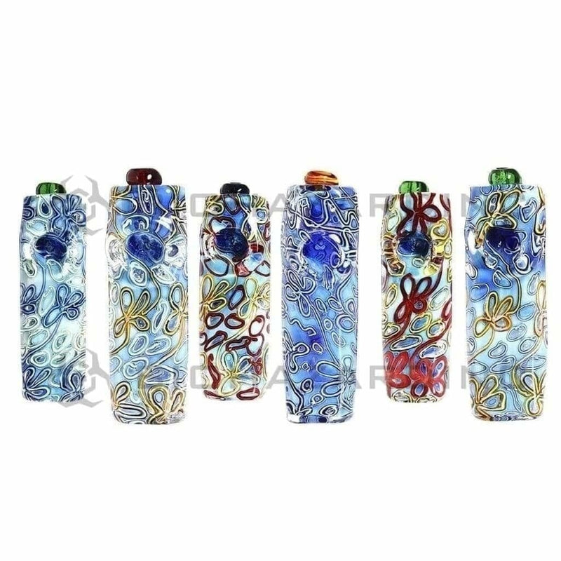 Biohazard Inc Wood Hand Pipe Heavy Rectangle Fumed Flower Design Hand Pipe Assorted Colors