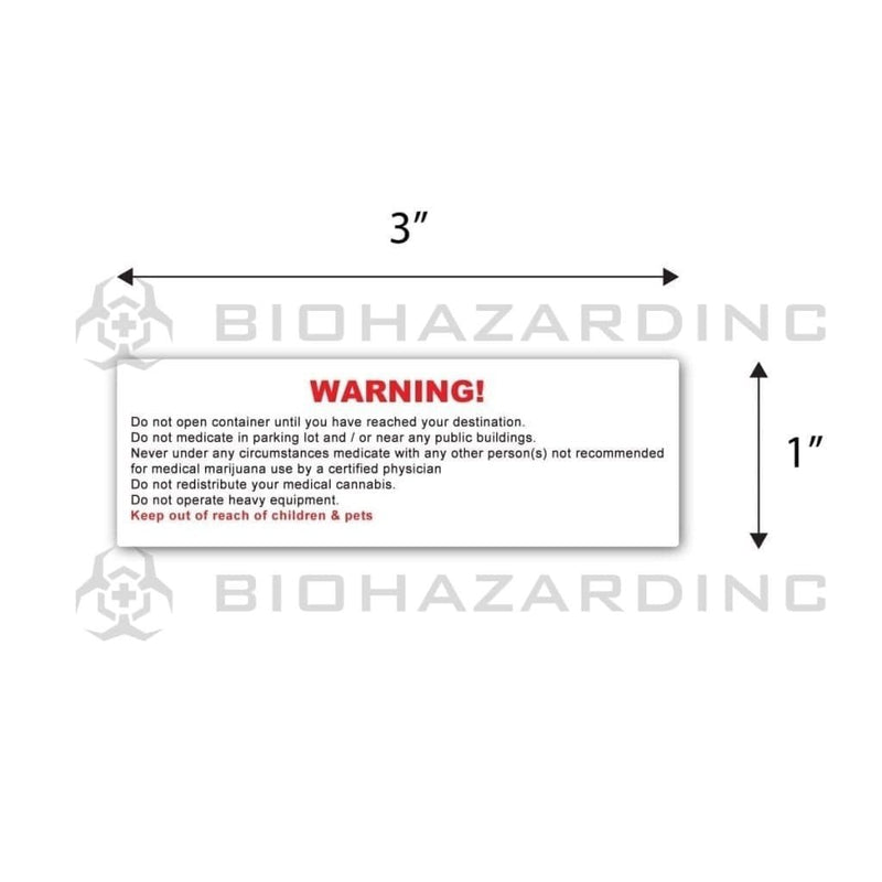 Biohazard Inc Compliance Labels Marijuana Warning Labels - Generic - 1000 Count