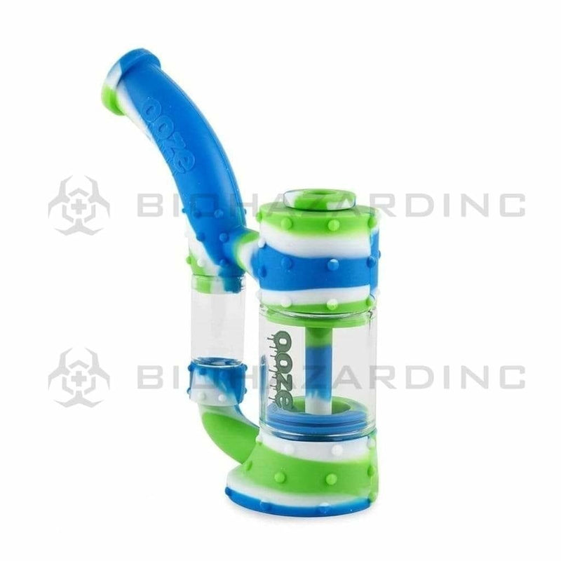 Biohazard Inc Silicone Bong OOZE Stack Pipe Silicone Bubbler- Blue/White/Green