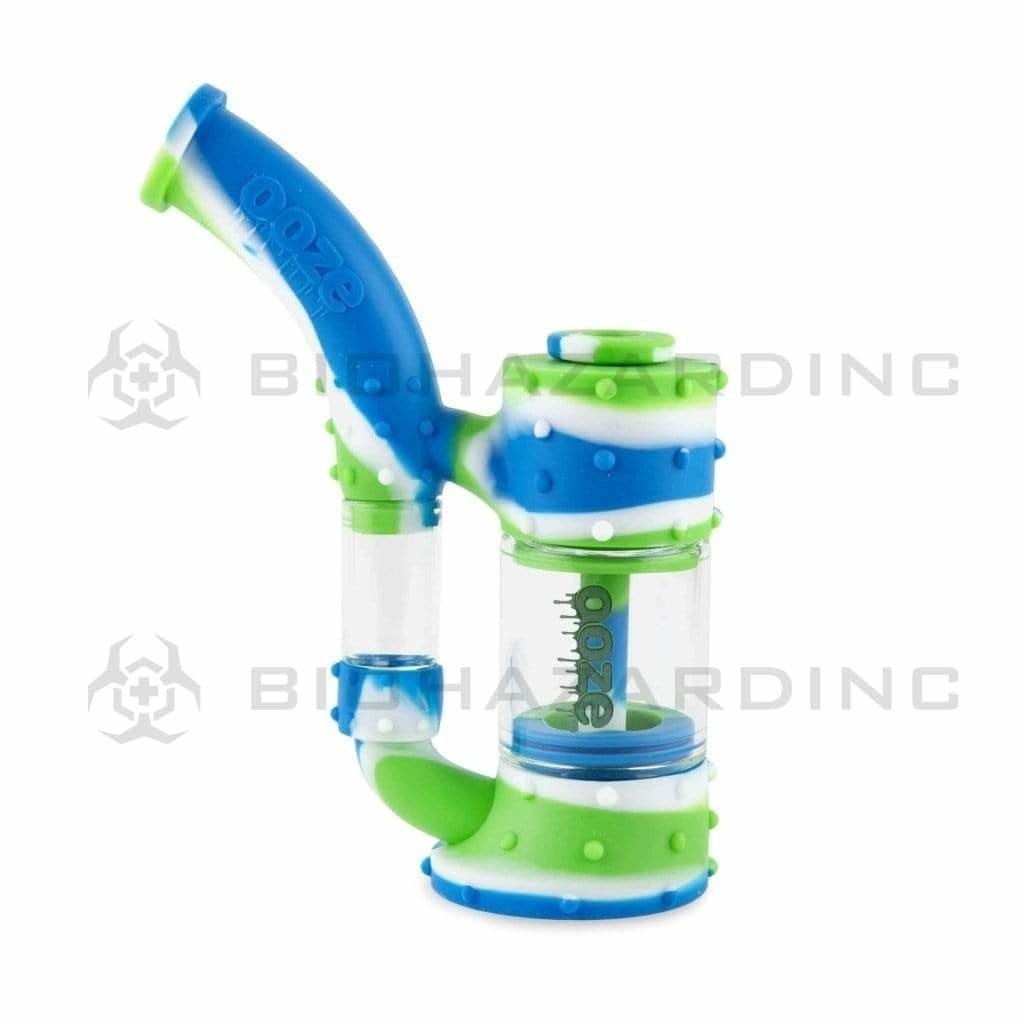 Biohazard Inc Silicone Bong OOZE Stack Pipe Silicone Bubbler- Blue/White/Green