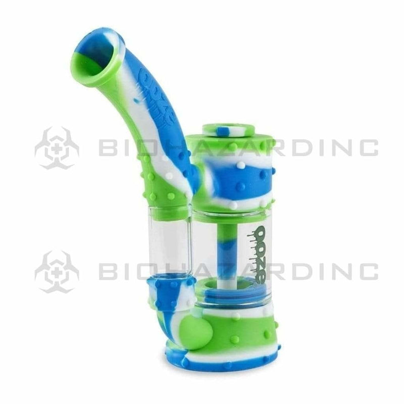 Biohazard Inc Silicone Bong OOZE Stack Pipe Silicone Bubbler- Blue/White/Green