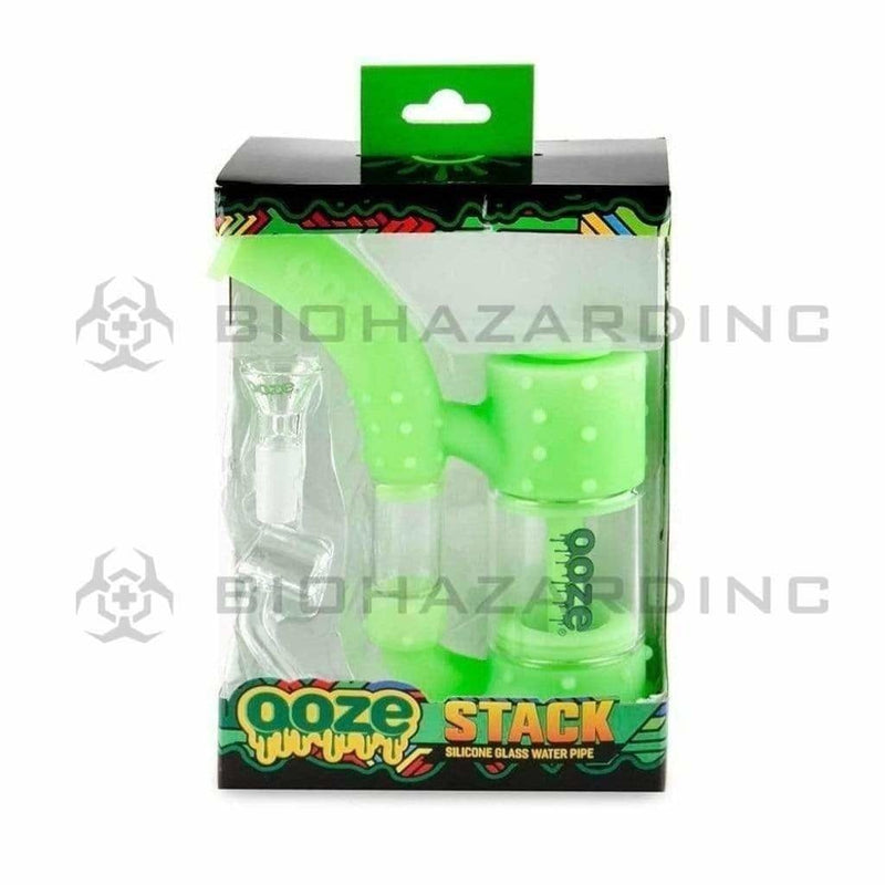 Biohazard Inc Silicone Bong OOZE Stack Pipe Silicone Bubbler - Green Glow in The Dark