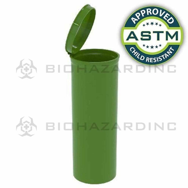 Biohazard Inc Child Resistant Pop Top Bottle Opaque Green USA Pop Top Bottle 60 Dram - 75 Count/box