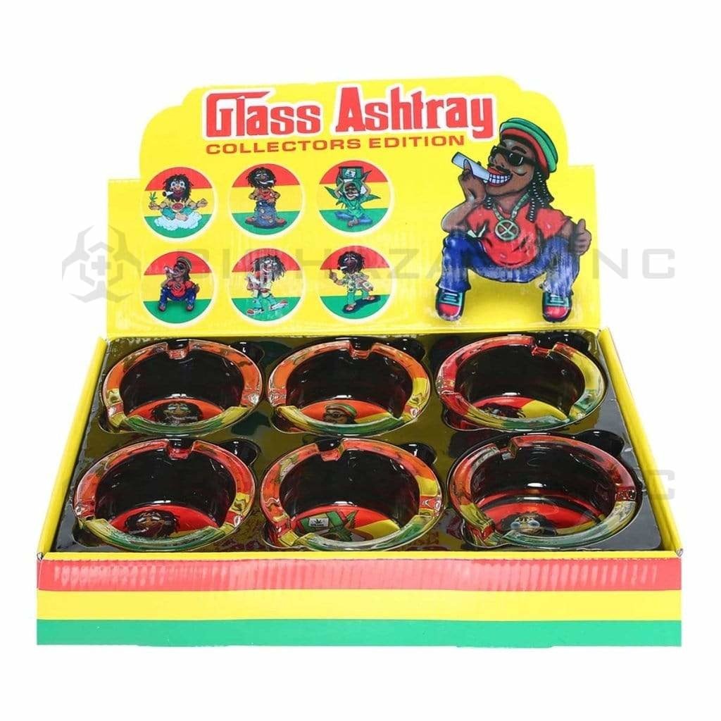 Biohazard Inc Ashtray Rasta Flag Man Glass Ashtrays - 6 Count