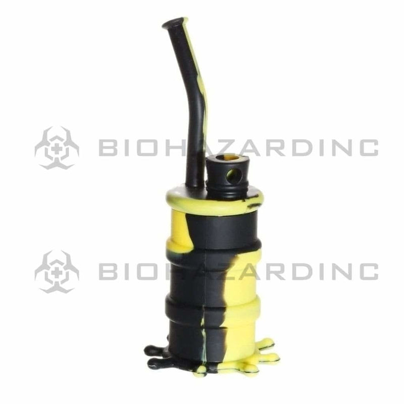 Biohazard Inc Silicone Rig Silicone 8" Bent Neck Small Oil Drum Bubbler - Black/Yellow