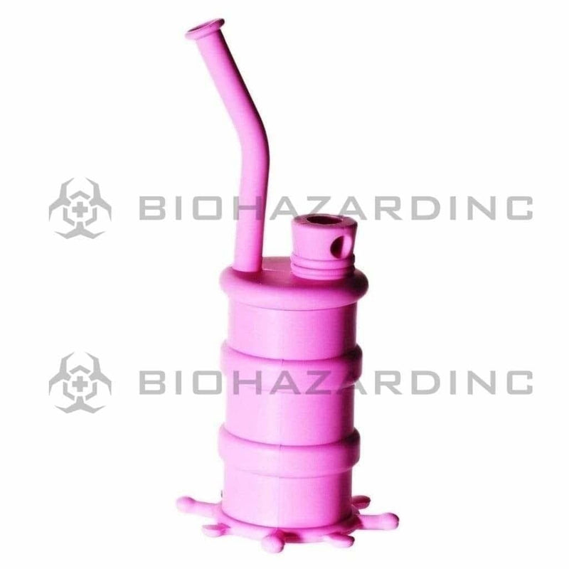 Biohazard Inc Silicone Rig Silicone 8" Bent Neck Small Oil Drum Bubbler - Pink