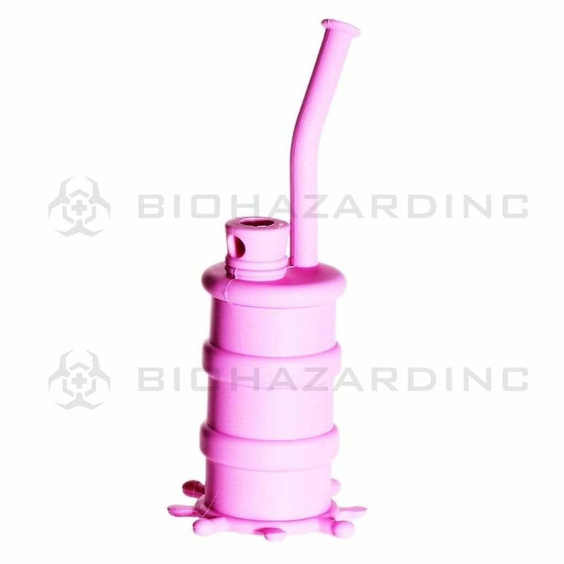 Biohazard Inc Silicone Rig Silicone 8" Bent Neck Small Oil Drum Bubbler - Pink