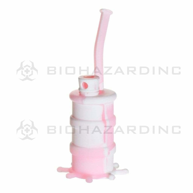 Biohazard Inc Silicone Rig Silicone 8" Bent Neck Small Oil Drum Bubbler - Pink/White