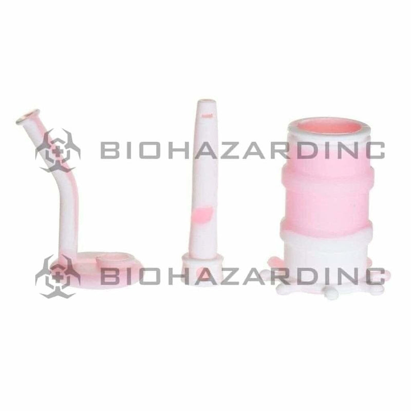 Biohazard Inc Silicone Rig Silicone 8" Bent Neck Small Oil Drum Bubbler - Pink/White