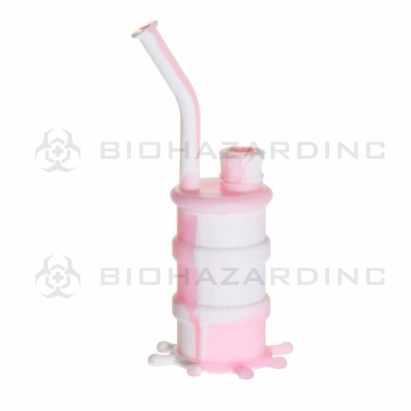 Biohazard Inc Silicone Rig Silicone 8" Bent Neck Small Oil Drum Bubbler - Pink/White