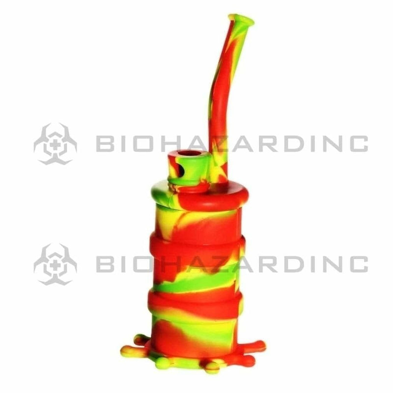 Biohazard Inc Silicone Rig Silicone 8" Bent Neck Small Oil Drum Bubbler - Rasta