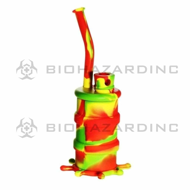 Biohazard Inc Silicone Rig Silicone 8" Bent Neck Small Oil Drum Bubbler - Rasta