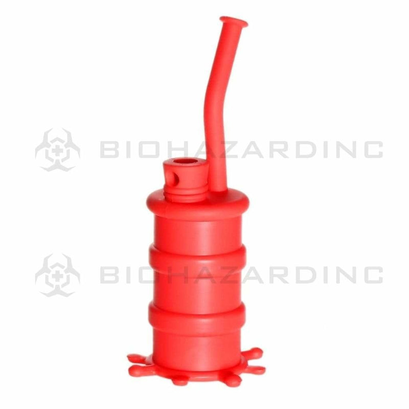 Biohazard Inc Silicone Rig Silicone 8" Bent Neck Small Oil Drum Bubbler - Red