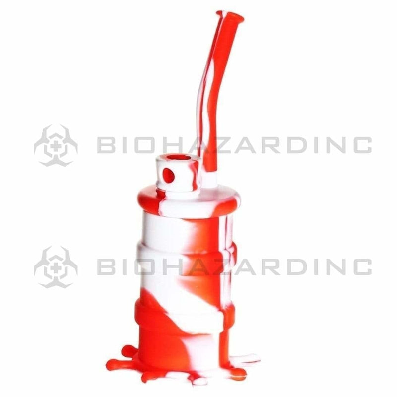 Biohazard Inc Silicone Rig Silicone 8" Bent Neck Small Oil Drum Bubbler - Red/White