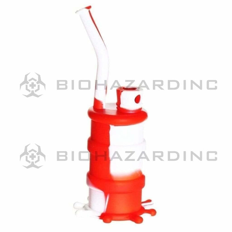 Biohazard Inc Silicone Rig Silicone 8" Bent Neck Small Oil Drum Bubbler - Red/White