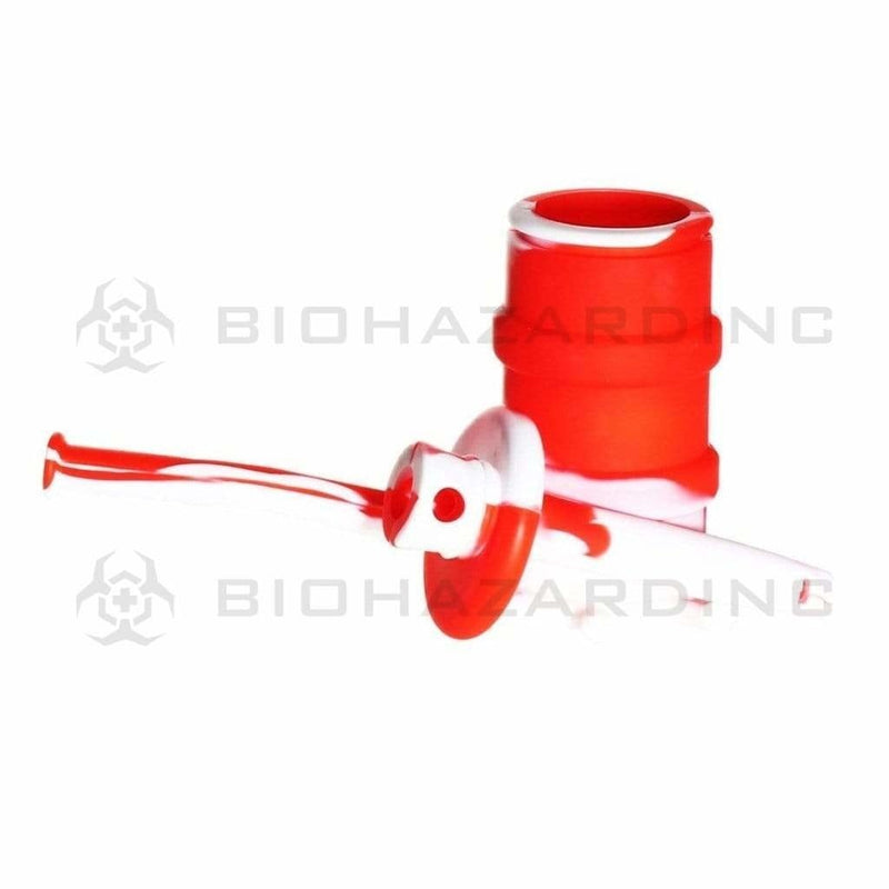 Biohazard Inc Silicone Rig Silicone 8" Bent Neck Small Oil Drum Bubbler - Red/White