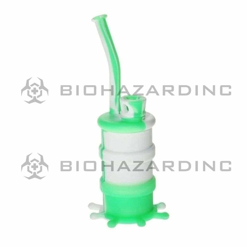 Biohazard Inc Silicone Rig Silicone 8" Bent Neck Small Oil Drum Bubbler - White/Green