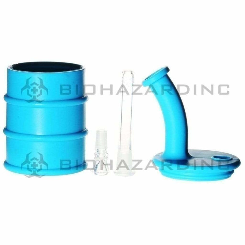 Biohazard Inc Silicone Rig Silicone 9" Bent Neck Large Oil Drum Bubbler - Blue