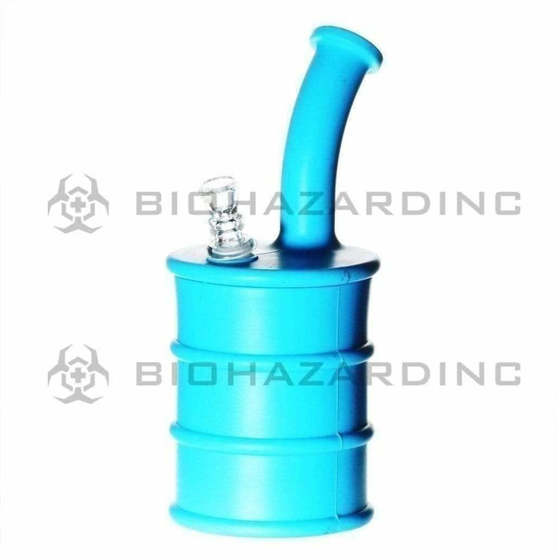 Biohazard Inc Silicone Rig Silicone 9" Bent Neck Large Oil Drum Bubbler - Blue