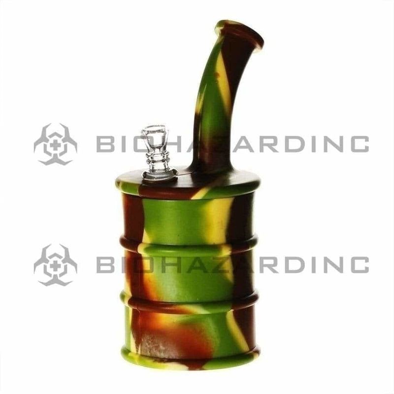 Biohazard Inc Silicone Rig Silicone 9" Bent Neck Large Oil Drum Bubbler - Camo