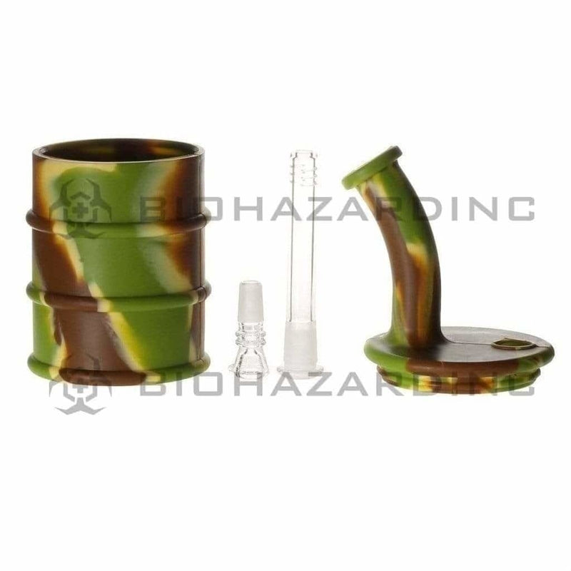 Biohazard Inc Silicone Rig Silicone 9" Bent Neck Large Oil Drum Bubbler - Camo