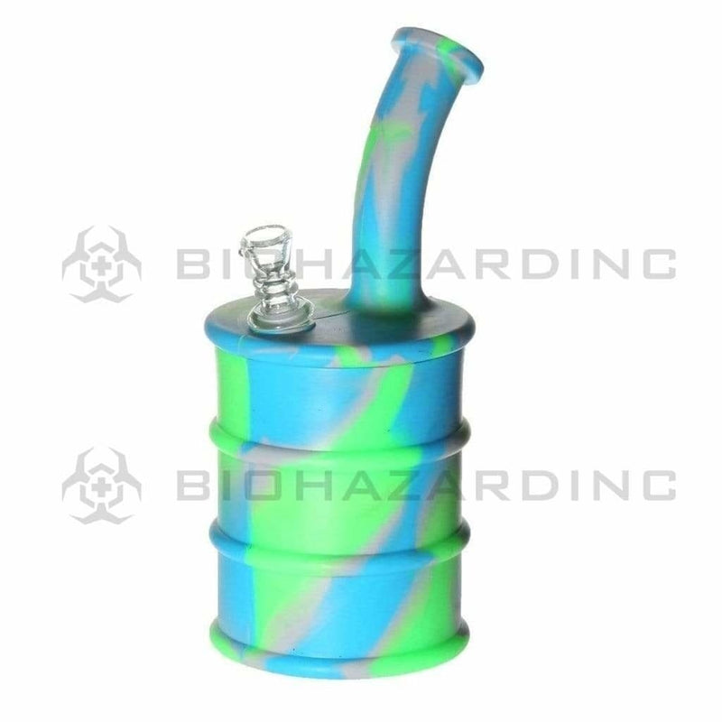 Biohazard Inc Silicone Rig Silicone 9" Bent Neck Large Oil Drum Bubbler - Neon Camo