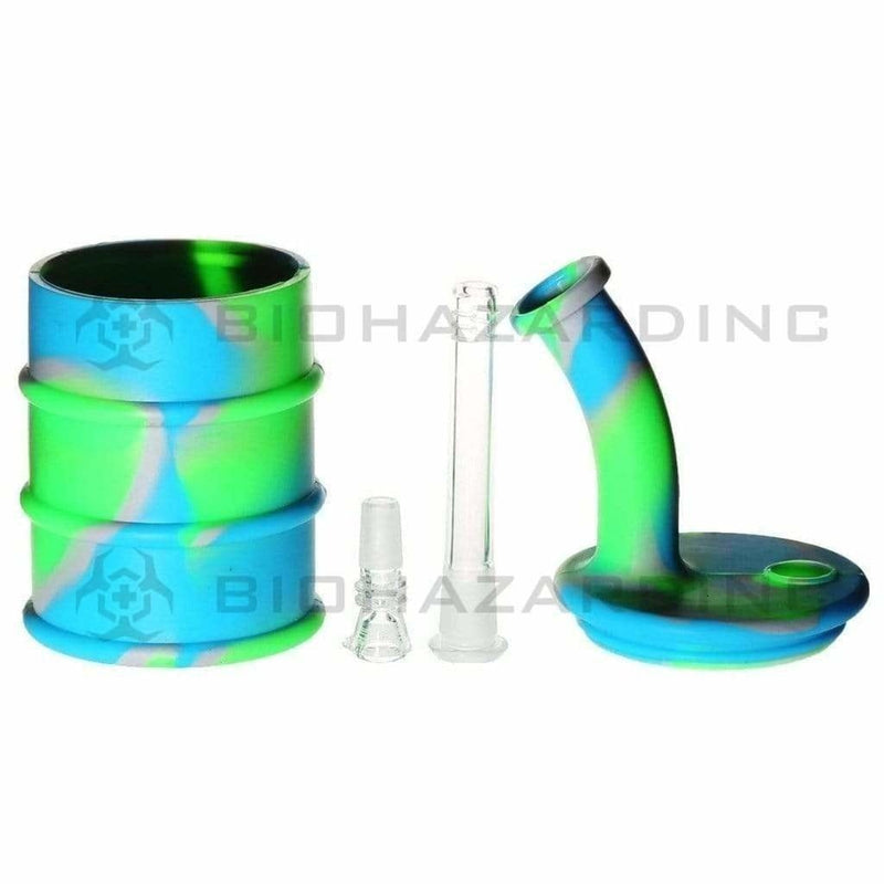 Biohazard Inc Silicone Rig Silicone 9" Bent Neck Large Oil Drum Bubbler - Neon Camo