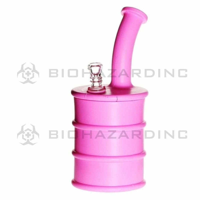 Biohazard Inc Silicone Rig Silicone 9" Bent Neck Large Oil Drum Bubbler - Pink