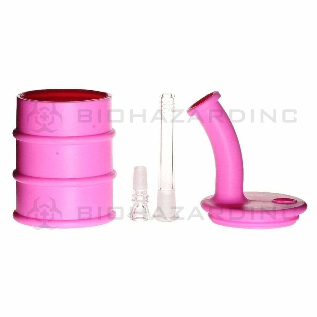 Biohazard Inc Silicone Rig Silicone 9" Bent Neck Large Oil Drum Bubbler - Pink