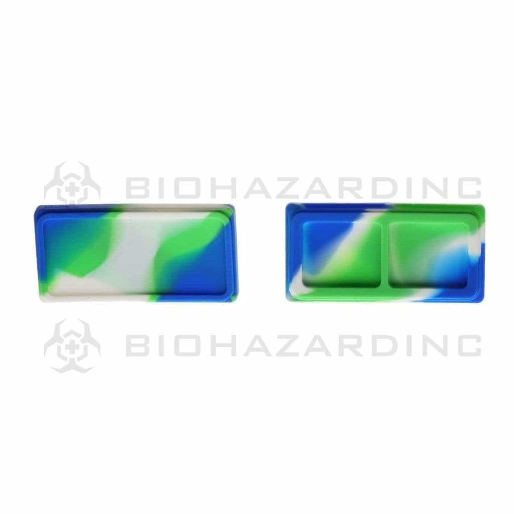 Biohazard Inc Concentrate Container Silicone Shatter 2 Section 4.5" x 2.25" Case - Green/Blue/White