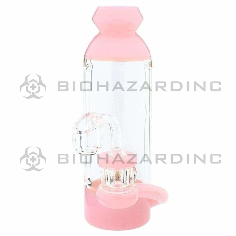 Biohazard Inc Glass Dab Rig Water Pipe 7" Bottle Rig Marble Showerhead Pink