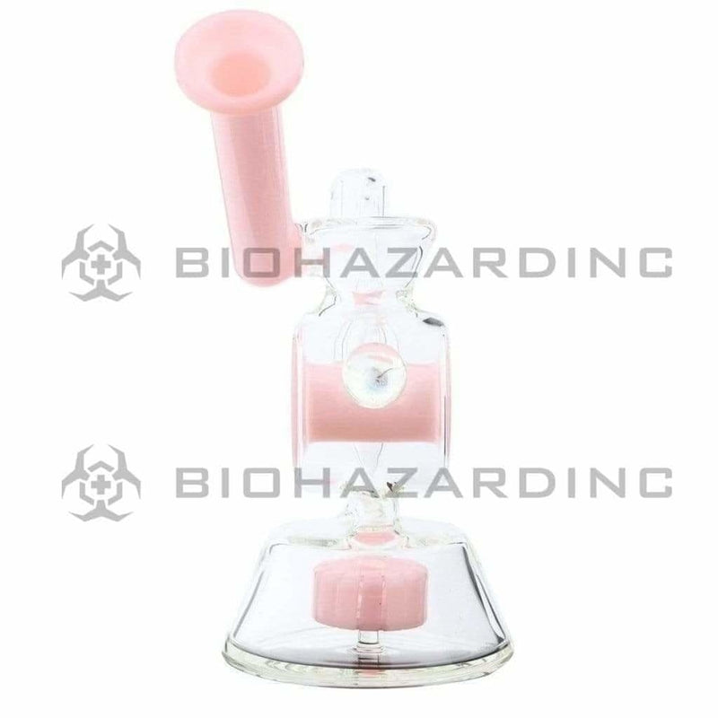 Biohazard Inc Glass Dab Rig Water Pipe 7" Rig Showerhead Circle Puck Sidecar Pink