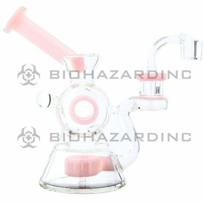 Biohazard Inc Glass Dab Rig Water Pipe 7" Rig Showerhead Circle Puck Sidecar Pink