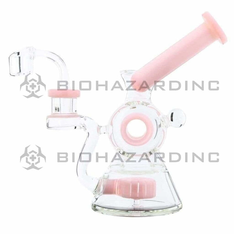 Biohazard Inc Glass Dab Rig Water Pipe 7" Rig Showerhead Circle Puck Sidecar Pink