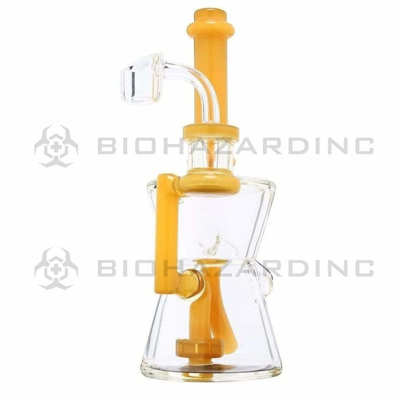 Biohazard Inc Glass Dab Rig Water Pipe 8" Recycler Hourglass Showerhead Rig Yellow Jade